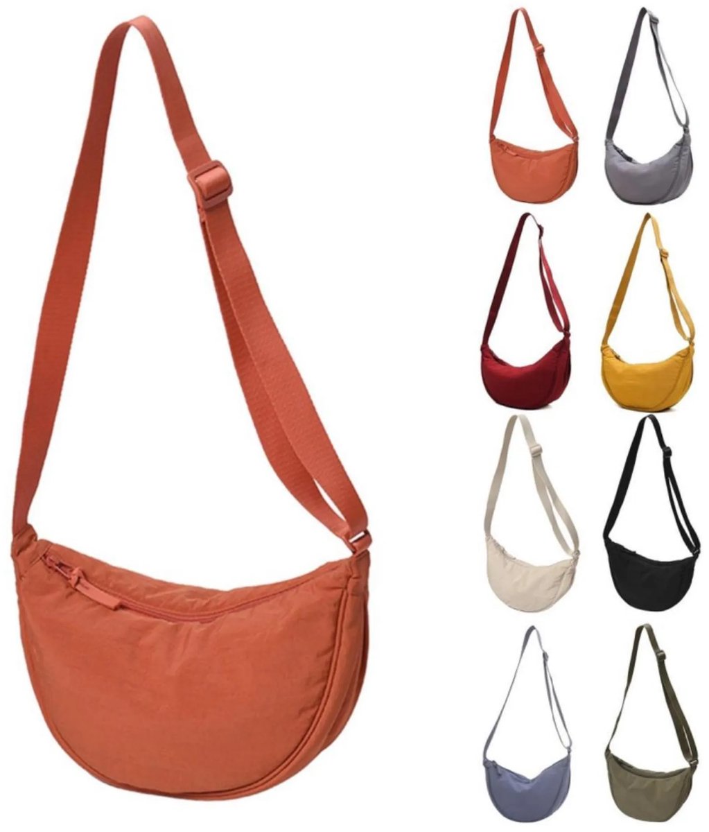 casalora - Dames halvemaan crossbody tas – Halvemaan tas met afneembare verstelbare schouderriem – Nylon dumpling schoudertas voor reizen en uitgaan - Oranje