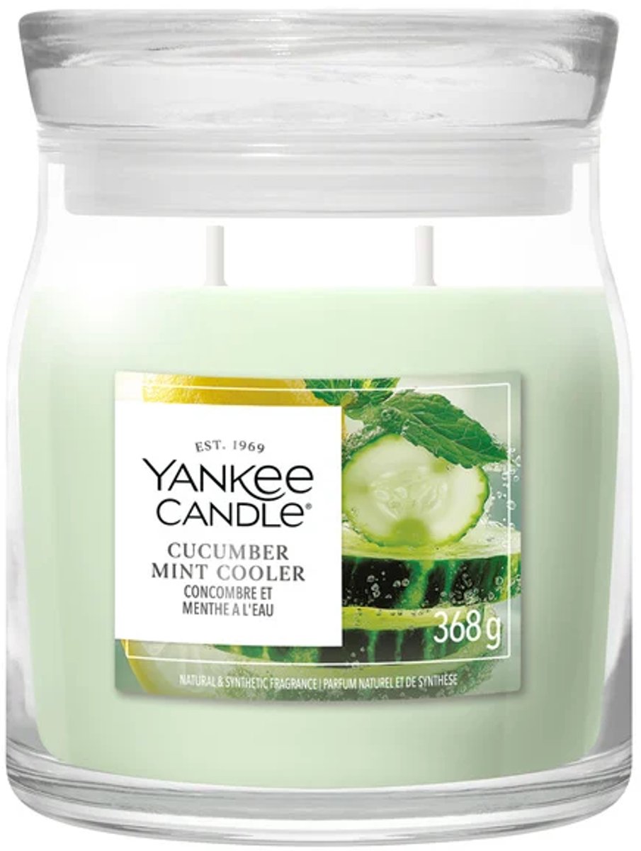 Yankee Candle Cucumber Mint Cooler Medium Geurkaars - 50 branduren - 2 lonten Groen