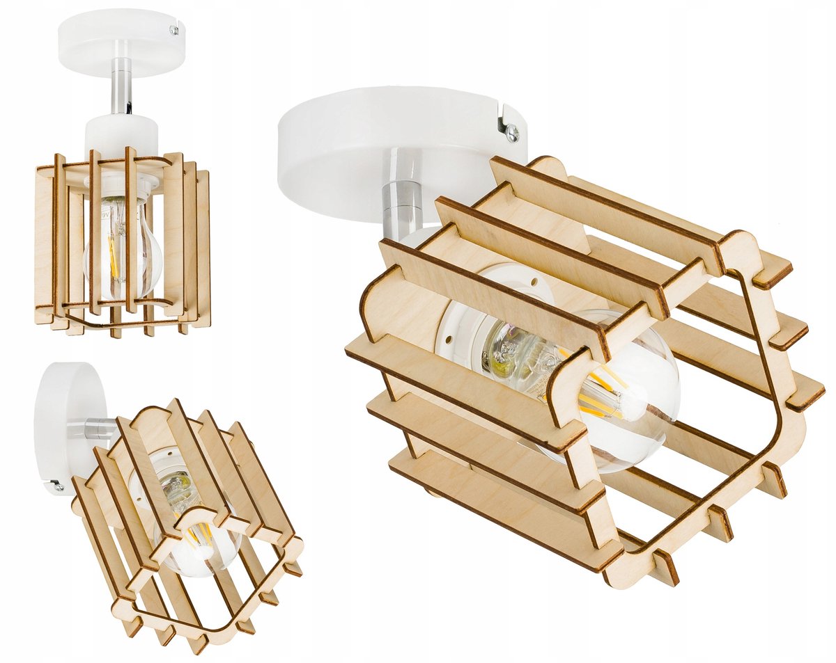 Wandlamp Hanglamp E27 Loft Hout Wit Verstelbaar