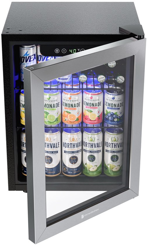 KitchenBrothers Drankkoelkast - 48L - Mini Koelkast - Glazen Deur - Minibar - 68 Blikjes - Zwart van KitchenBrothers — afbeelding 4