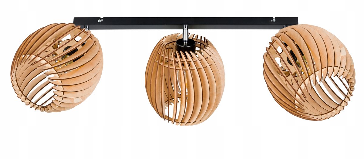 Houten hanglamp 3x E27, verstelbare kap, loft stijl