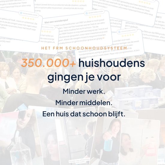 Collage van klantrecensies en foto's, met de tekst "350.000+ huishoudens gingen je voor".