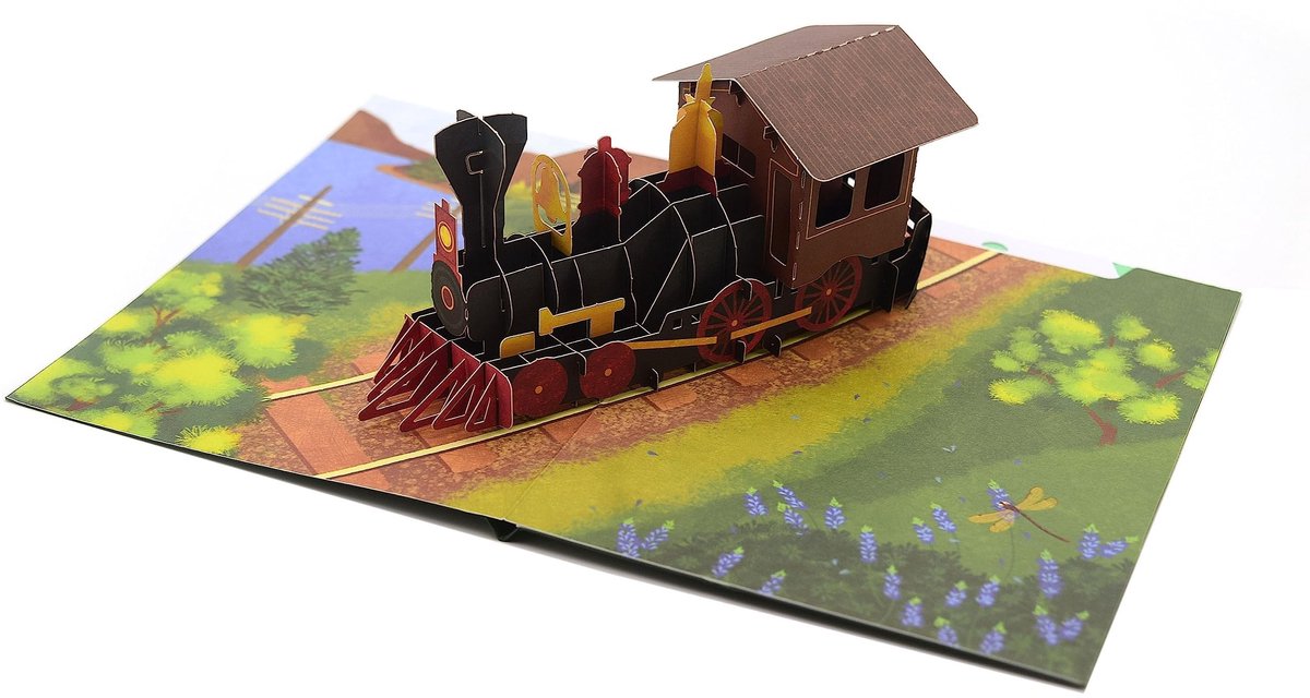 Elzusha - 3D Pop-up Kaart - Trein - Multikleur