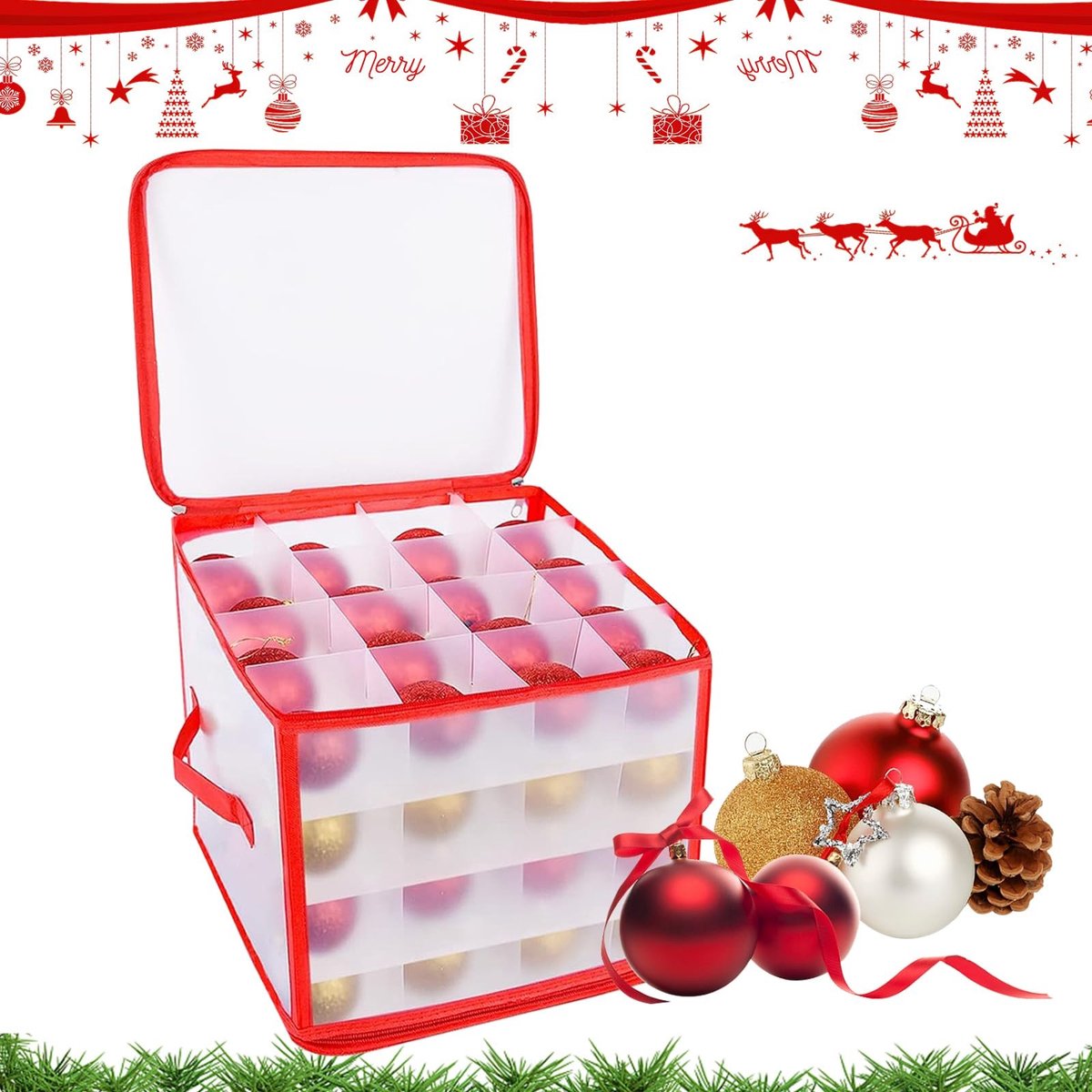 Elzusha - Opbergbak voor Kerstdecoraties en Ballen