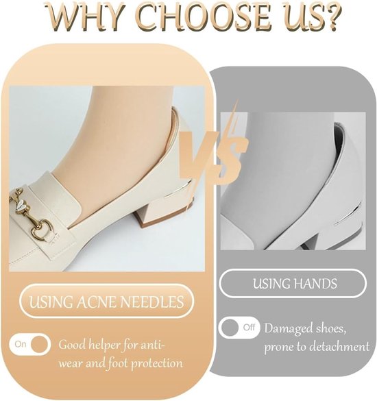 Set van 4 Hielkussens, Dikke Zolen, Antiwrijving en Drukverlichting voor Grote Schoenen, Zelfklevend, Zwart en Beige, Comfort en Ondersteuning — afbeelding 3