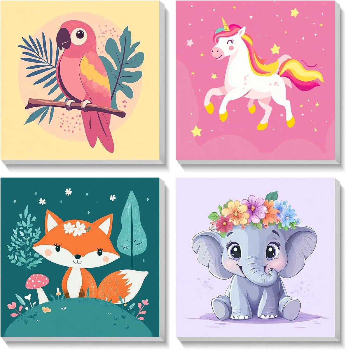 Set van 4 Dieren Schilderen op Nummer Dozen voor Kinderen en Volwassenen, Acryl Schilderijen voor Kamerversiering, 20x20cm, Creatieve Activiteit, Kunst voor Beginners