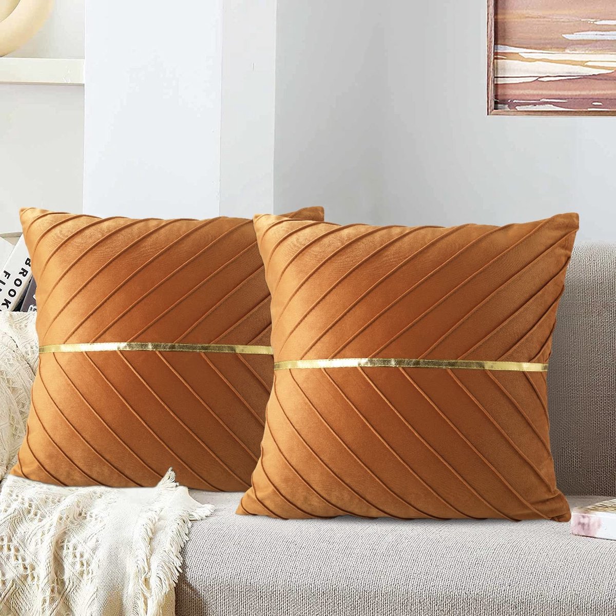 Elzusha - Velvet Kussensloop 40 x 40 cm met Gouden Decoratie