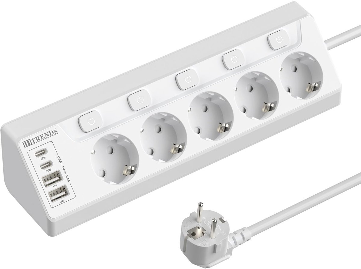 Elzusha - 5-Voudige Hoekstekker met 2m Kabel