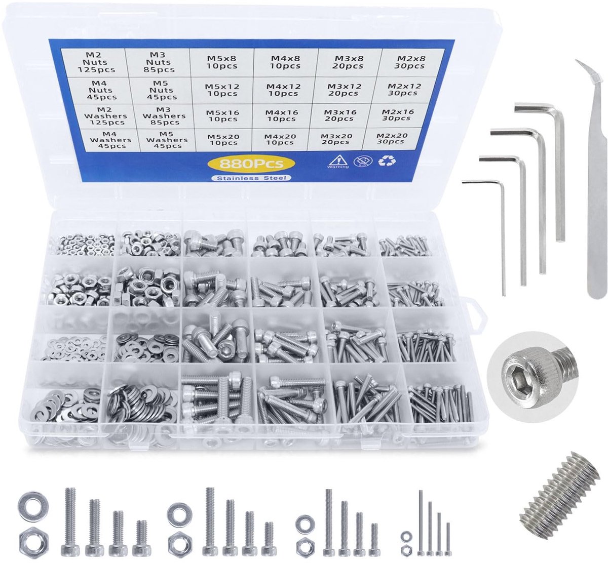 Elzusha - 1080-delige Schroeven Assortiment Set met Moeren en Washers