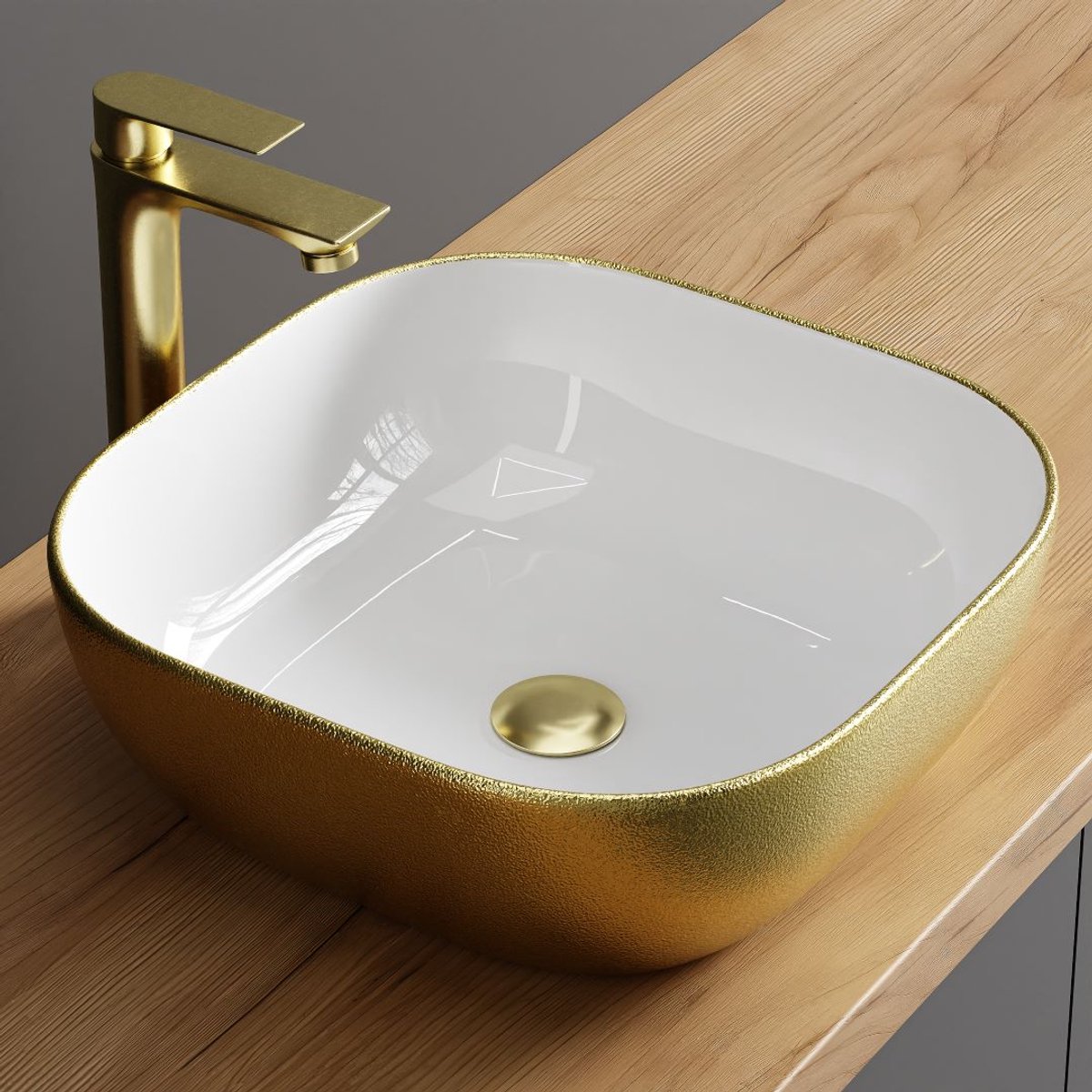 Planetmöbel Opzetwastafel 42 cm Keramiek Goudlook