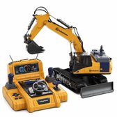 PolkaHome RC Graafmachine met Afstandsbediening – 15-Kanaals Besturing – Metalen Onderdelen – Rupsbanden, Bulldozerblad & Watersproeifunctie – Geel
