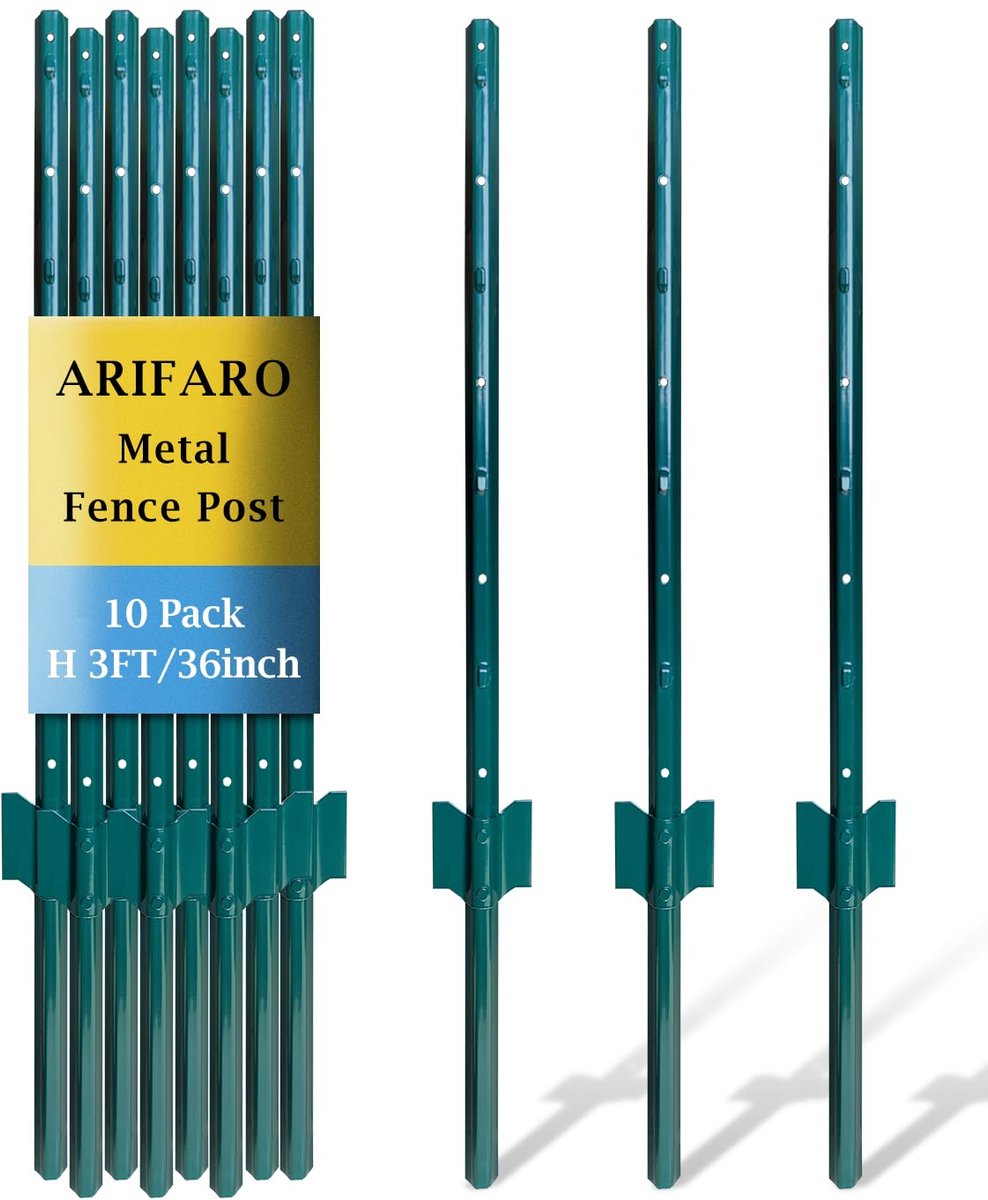 ARIFARO Robuuste metalen paal 91 cm, verpakking van 10, stalen palen voor draadhek - ShopVlot