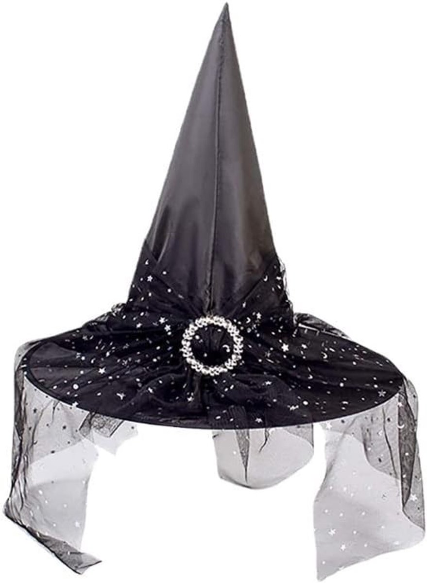 Zwarte Halloween Hekkenhoed voor Vrouwen - Puntige Hoed voor Feestelijke Kostuums en Decoratie
