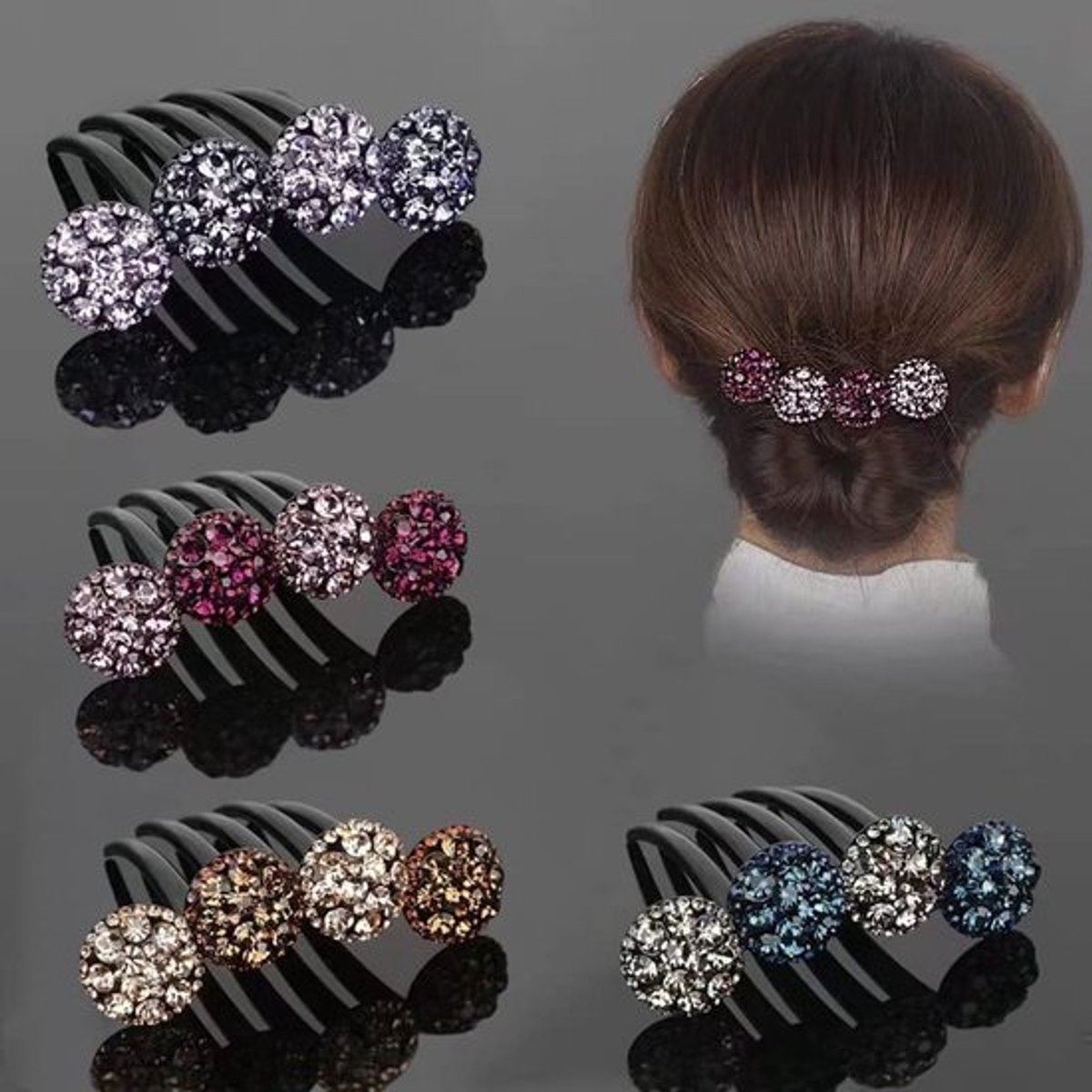 4 Stuks Franse Twist Haarkammen voor Vrouwen - Decoratieve Zijkammen met Steentjes