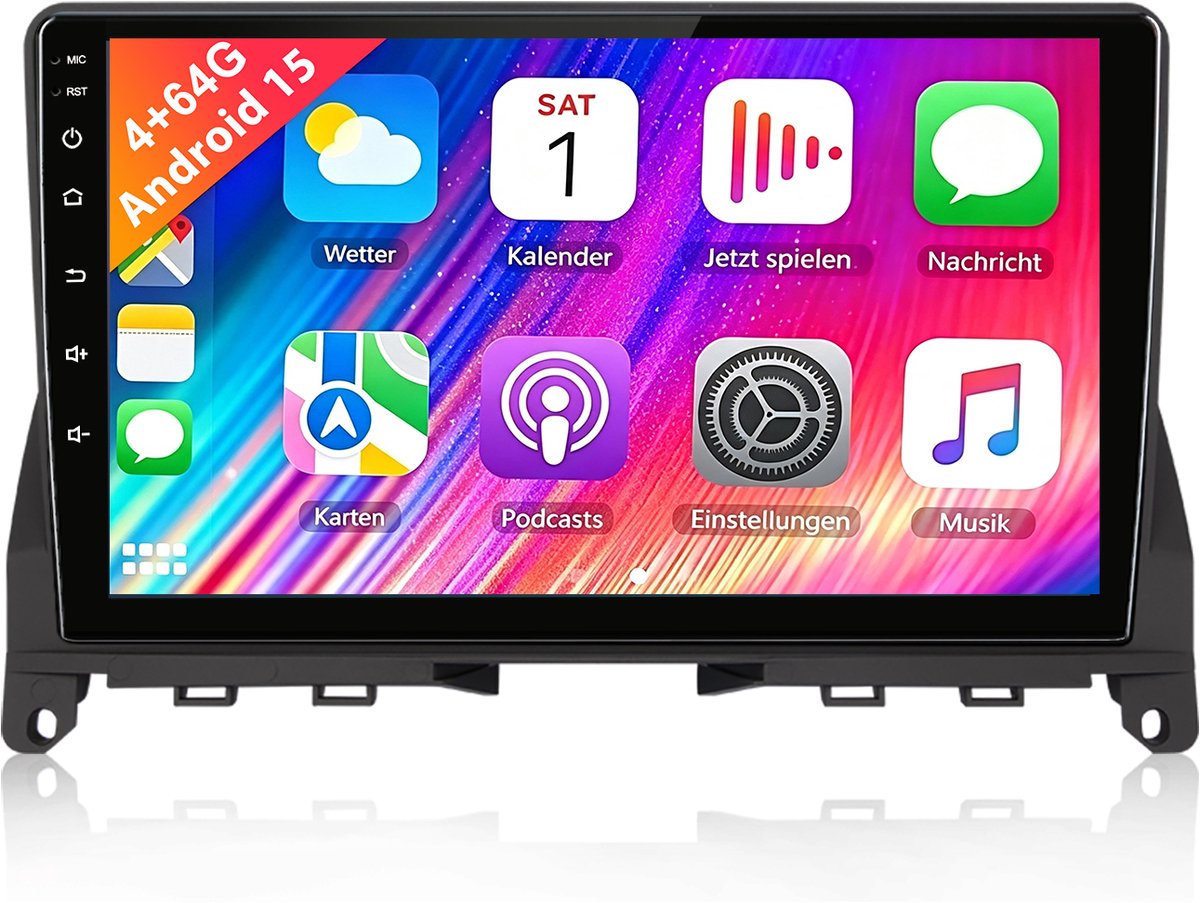 Cestovet Autoradio - Geschikt Voor Mercedes Benz C-Klasse W204 S204 - Draadloos Apple Carplay & Android Auto - Android 15 - 4+64GB - navigatiesysteem - Bluetooth USB FM RDS