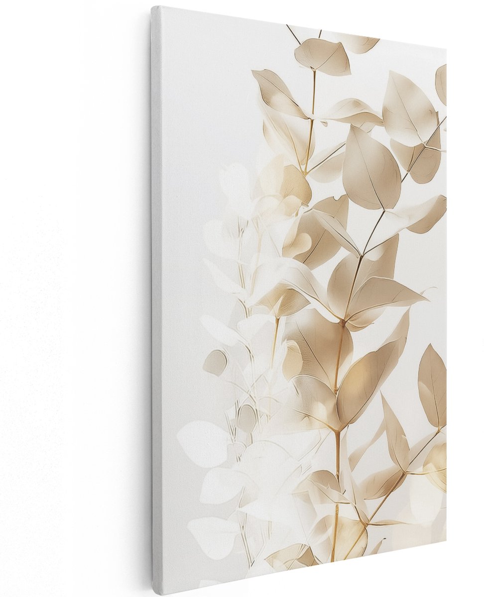 Artaza Canvas Schilderij Bos Bladeren op een Witte Achtergrond - 100x150 cm - Groot - Wanddecoratie Woonkamer - Schilderijen - Muurdecoratie
