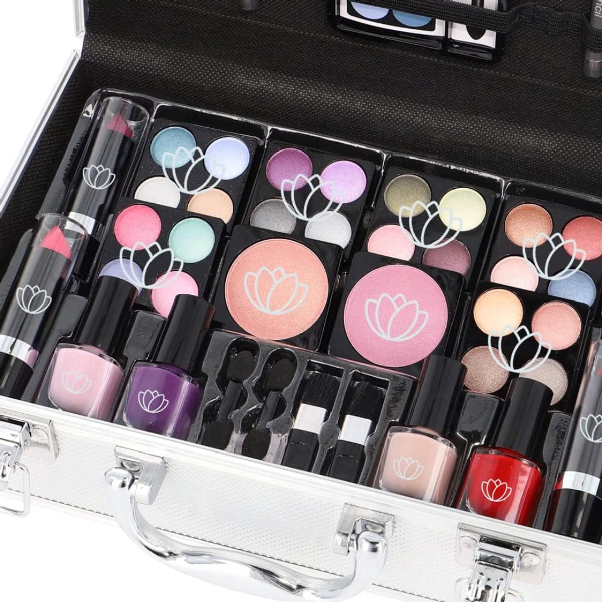 Lìon® Make Up Koffer - Make Up Set - Make Up Koffer Met Inhoud - Make Up Koffer Meisjes - Zilver - 26cm x 19cm x 9cm
