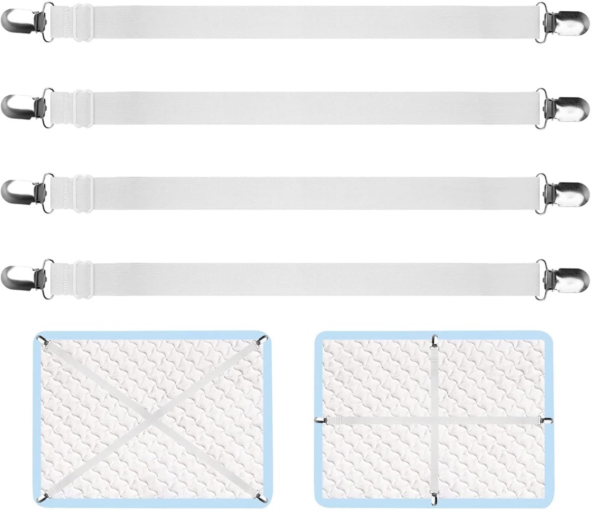 Verstelbare Hoeslakenspanners Set van 4 - Metalen Klemmen voor Matras en Spanbed - Universele Beddenspanner voor Bank en Meubels - Lengte 55-200 cm