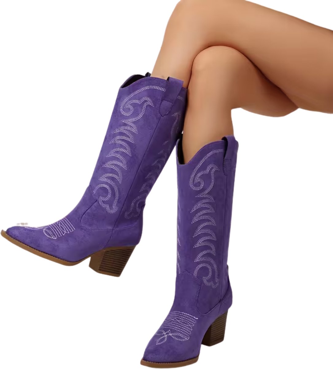 Currero Dames Cowboy Laarzen Hoge Hak Enkellaarzen Kniehoge Western Boots Chelsea 38 Paars