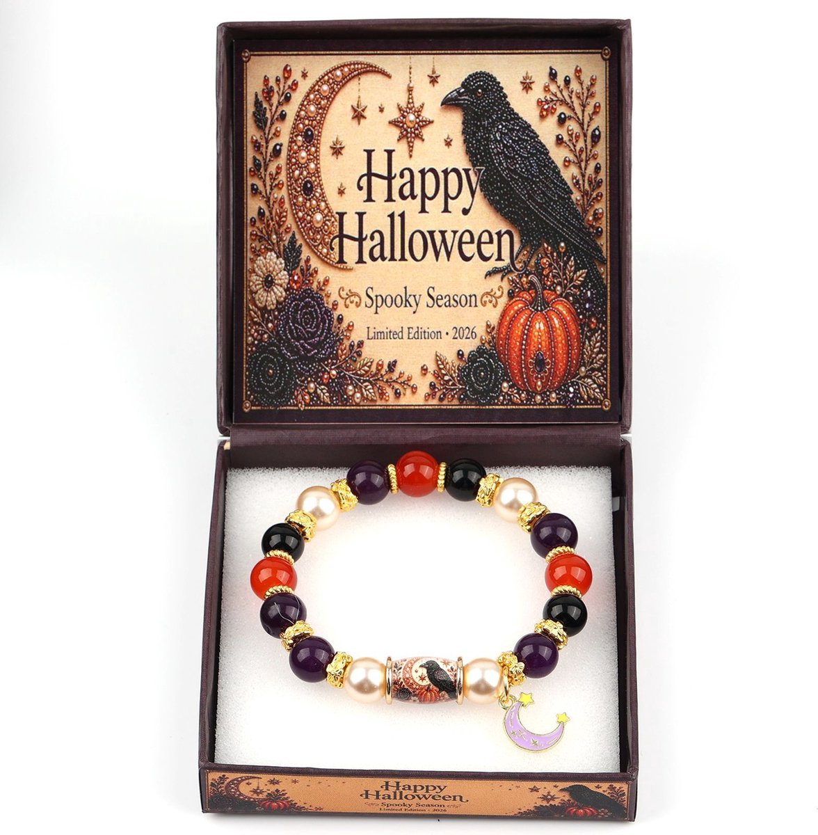 Casalora® Halloween Armband – Pompoen en Spook Sieraden met UV Print Bedels – Feestelijke Halloween Accessoire van Resin en Metaallegering – Cadeau voor Halloween Feest