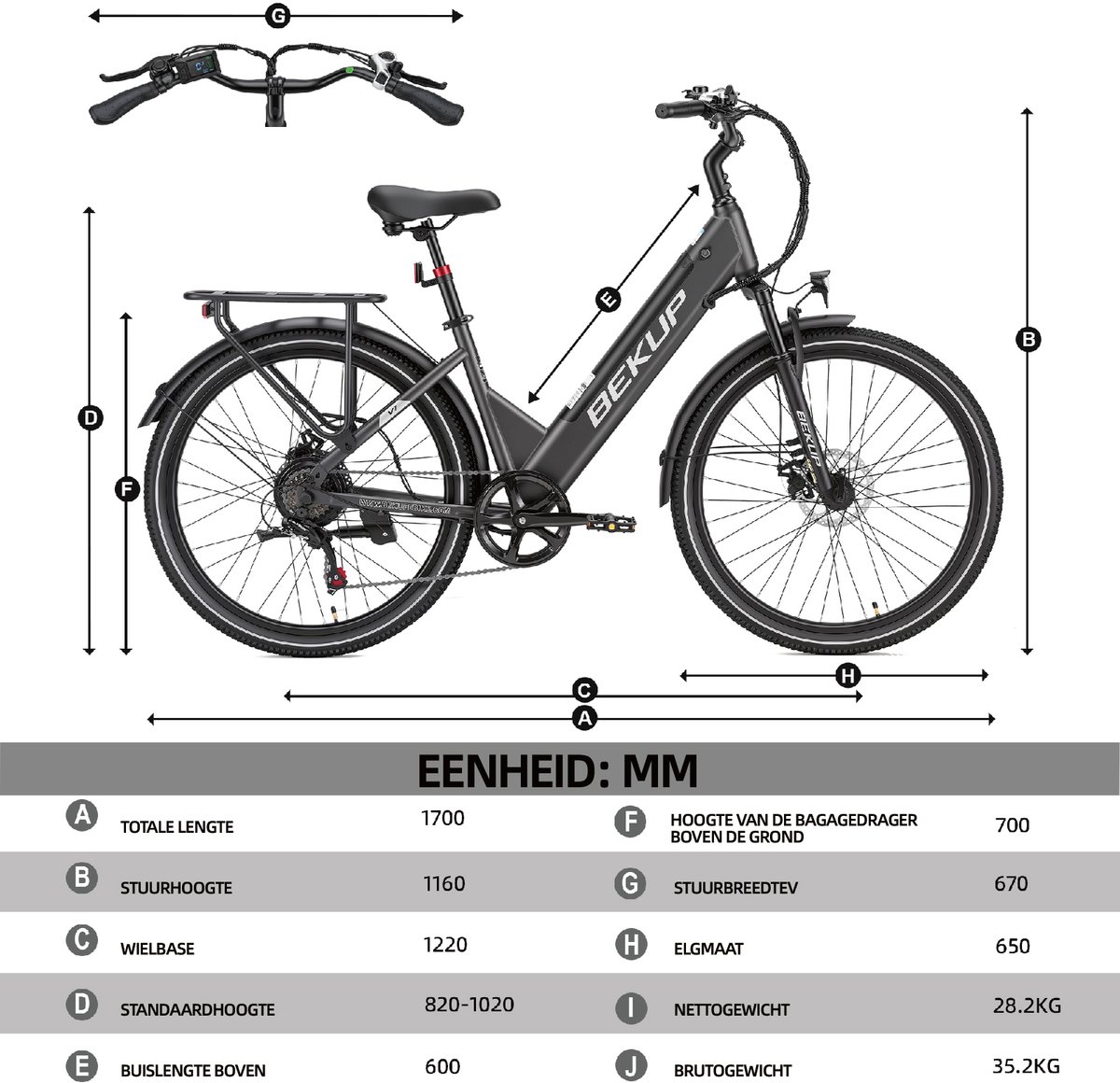 BEKUP V1 E-bike - 25 km/u - 26inch - 75km actieradius - 250W motor - 36V 14.5Ah accu - grijs thumbnail 5