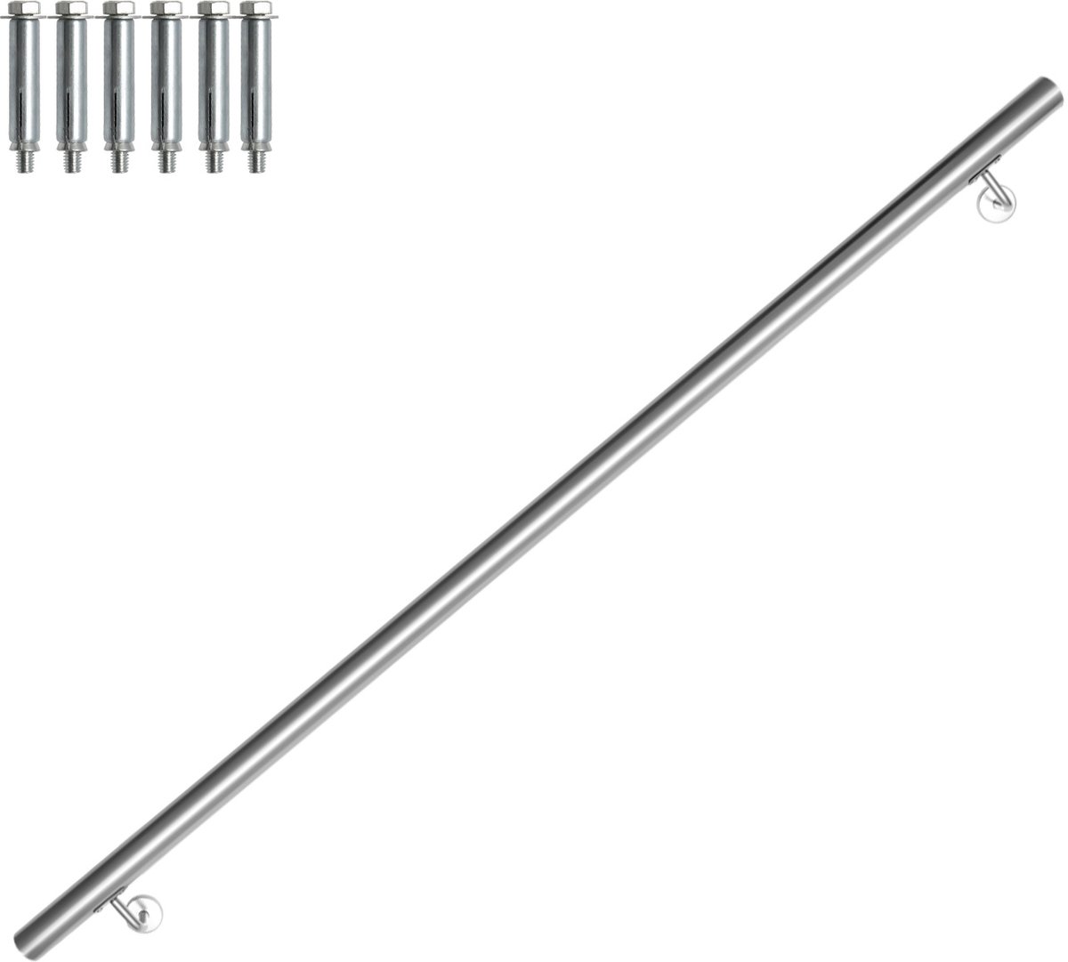Trapleuning RVS 140 cm Ø42 mm, wandhandgreep van 304 roestvrij staal met geborstelde afwerking, voor binnen buiten balkon en terras