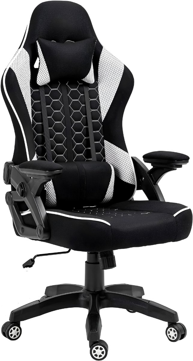 TYR® Gamingstoel - 130kg - Gaming Chair - Gamestoel - Zwart en Wit - 52cm x 59cm x 126cm