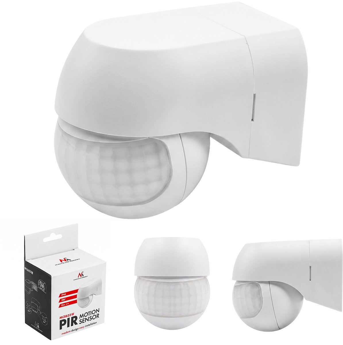 Maclean PIR-bewegingssensor 12-24 V, infrarood, IP44, wit, bereik 12 m, max. belasting 60/120 W, MCE623 W