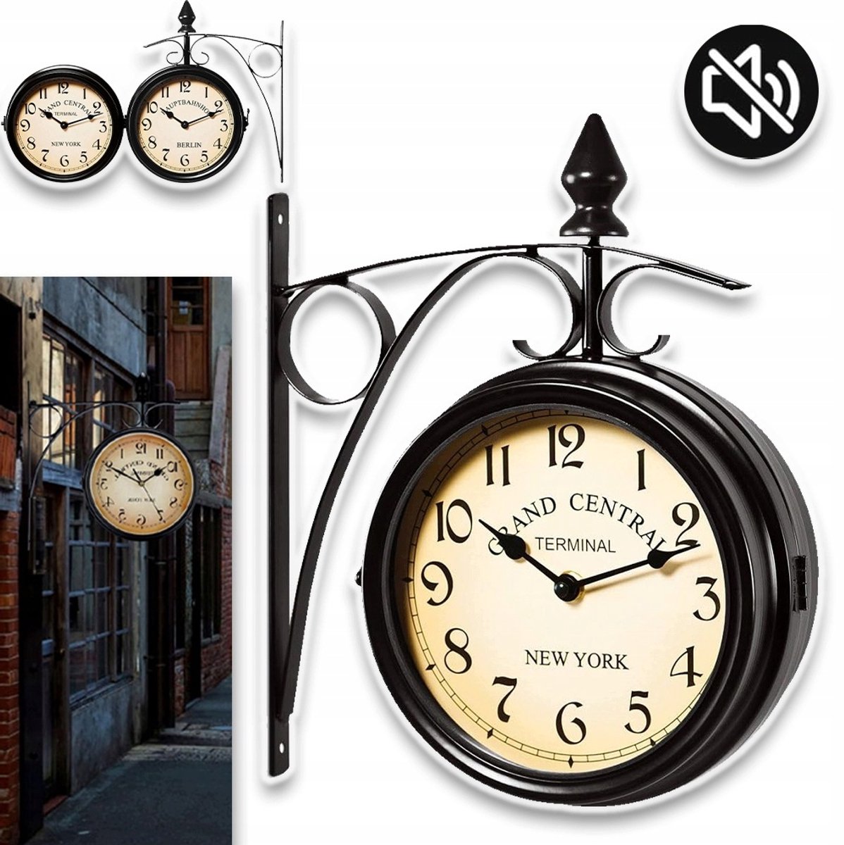 Vintage Smeedijzeren Stationsklok - Grote Romeinse Cijfers Metalen Wijzerplaat Soepel En Stil Uurwerk Wandmontage - Elegante Decoratie Voor Thuis Café En Restaurant - 13 cm