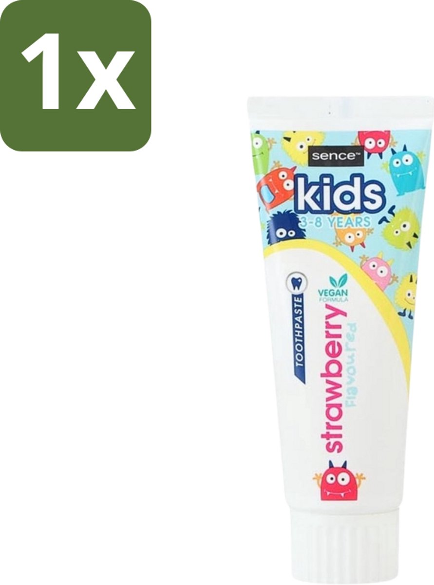 1 x Sence - Kids 3-8 Jaar - Tandpasta - Aardbei Smaak - Vegan - 75 ml - Tandpasta Voor Kinderen - Kindertandpasta - Aardbei Tandpasta - Vegan Tandpasta - Tandenpoetsen Voor Kinderen