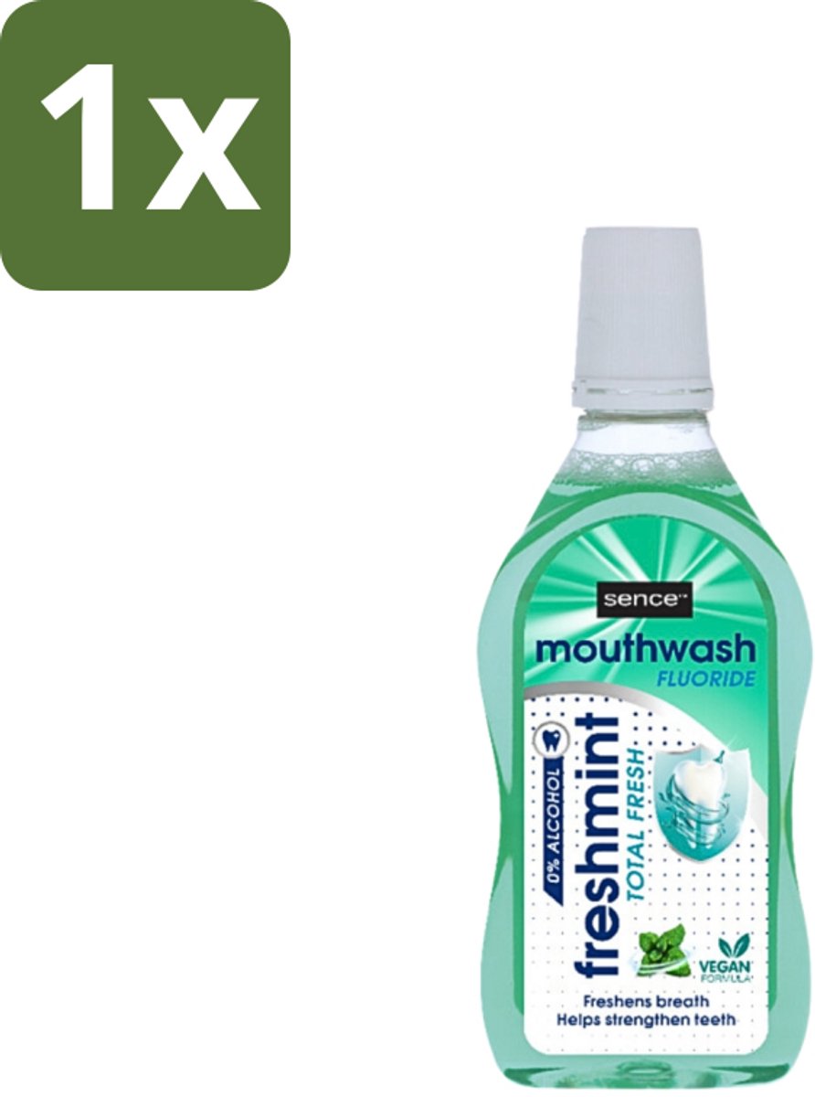 1 x Sence - Fresh Freshmint - Mondwater - Fris & Muntig - 500 ml - Mondwater - Mondverzorging - Frisse Adem - Tandplak - Mintsmaak