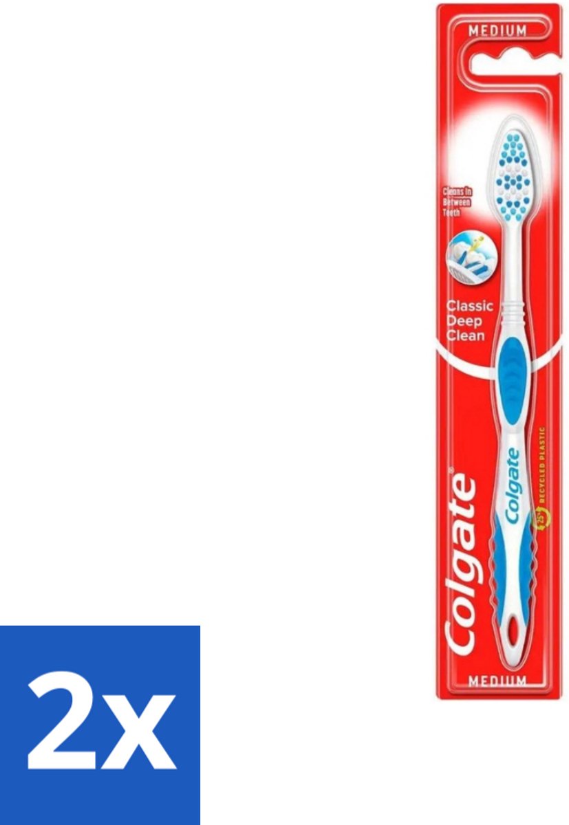 2 x Colgate - Tandenborstel - Classic Deep Clean Medium - 1 Tandenborstel - Tandenborstel - Mondhygiëne - Tandenborstel Reiniging - Tandplak Verwijderen - Etensresten Verwijderen