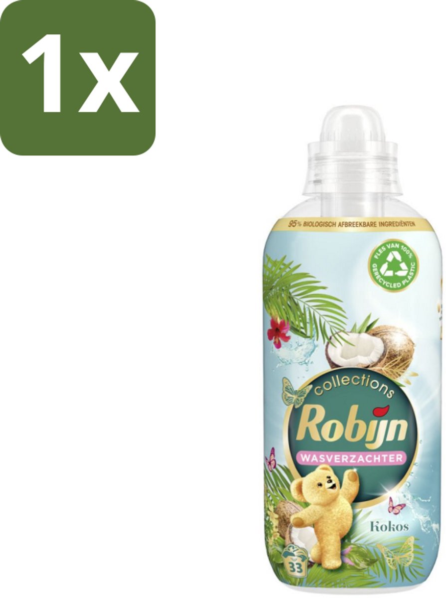 1 x Robijn Wasverzachter Kokos Sensation 33 Wasbeurten 825 ml - Wasverzachter Kokos - Kokos Geur - Wasverzachter Tropisch - Wasverzachter Voor Kleding - Wasverzachter 33 Wasbeurten