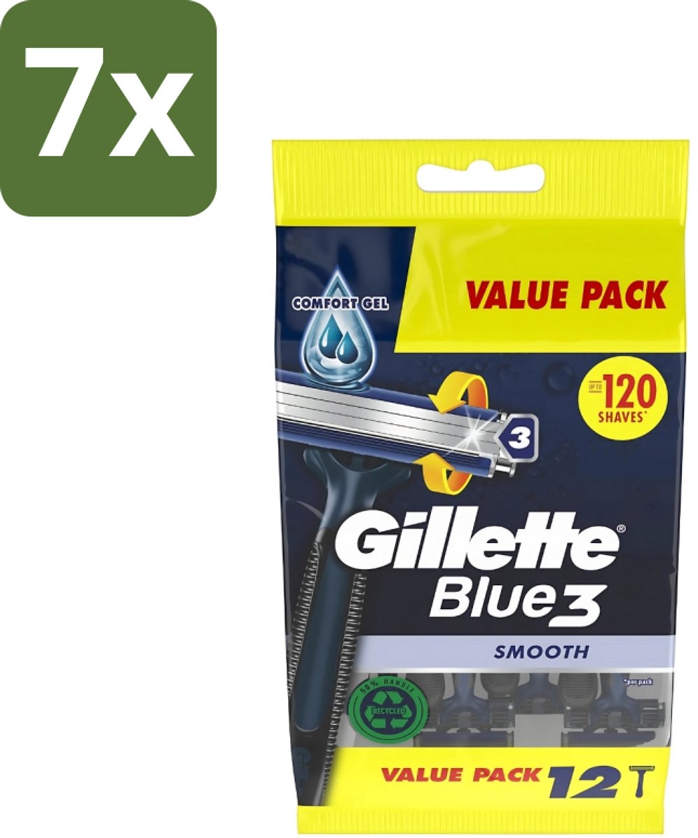 7 x Gillette - Blue 3 Smooth - Wegwerpscheermesjes - Comfortabele scheerbeurt - 6 Scheermesjes - Scheermesjes - Wegwerpscheermesjes - Scheerbeurt - Comfortabele Scheerbeurt - Drie Mesjes