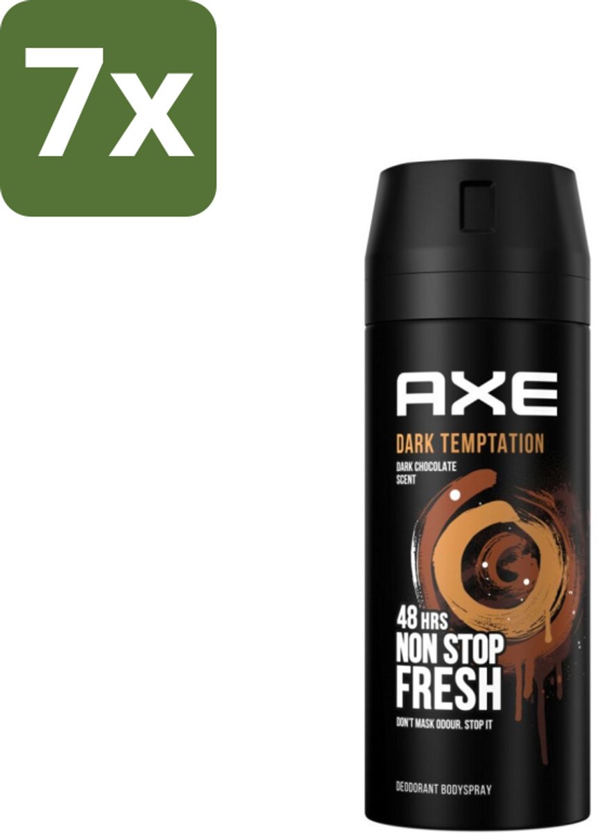 7 x Axe Deodorant Bodyspray Dark Temptation 150 ml - Axe Dark Temptation - Deodorant - Bodyspray - Chocolade Geur - Rode Peperkorrels