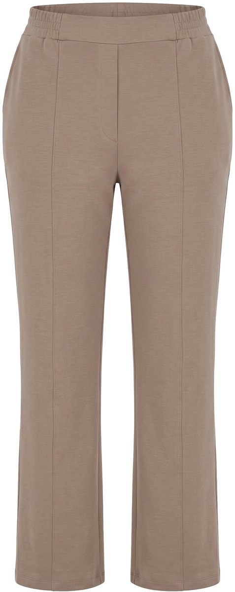 Ulla Popken - Dames - Sweatpants wijde rechte pijp biezen elastische tailleband - Bleekbruin - Maat 58+