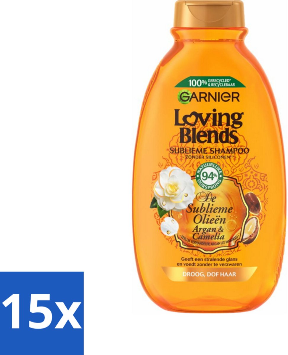 15 x Garnier Loving Blends Argan- en Cameliaolie Shampoo 300 ml - Droog Haar - Dof Haar - Haarvoeding - Haarherstel - Arganolie