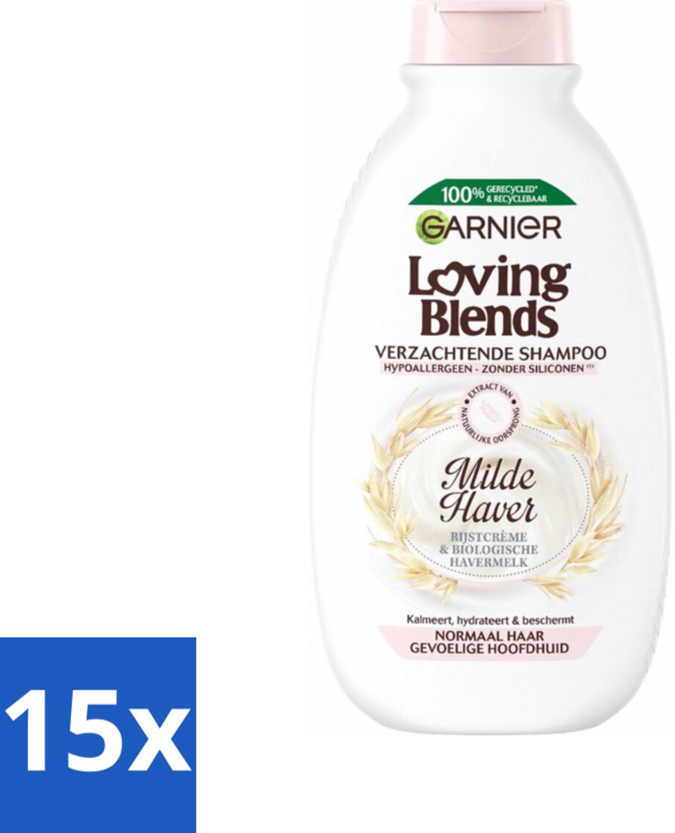 15 x Garnier Loving Blends Milde Haver Shampoo 300 ml - Milde Haver Shampoo - Hypoallergene Shampoo - Gevoelige Hoofdhuid - Kalmerende Shampoo - Hydraterende Shampoo