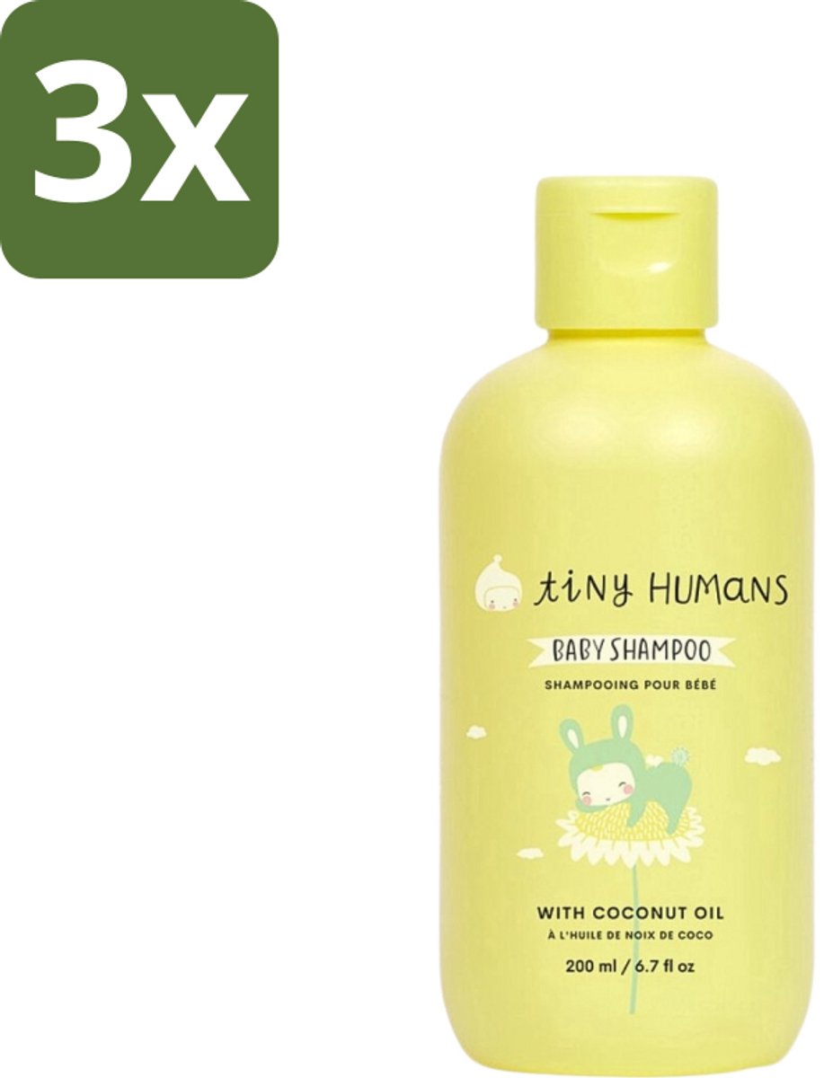 3 x Tiny Humans - Baby Shampoo - Extra Zacht & Natuurlijk - Voor Dagelijks Gebruik - 200 ml - Baby Shampoo - Baby Haar Reinigen - Natuurlijke Baby Shampoo - Mild Baby Shampoo - Babyhuid Verzorging