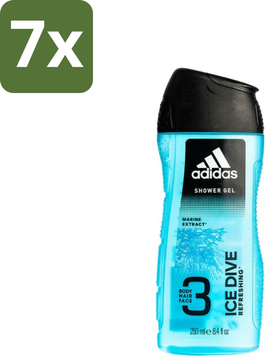 7 x Adidas - 3-in-1 Douchegel - Ice Dive Refreshing - Marine Extract - 250 ml - Douchegel - Douche En Shampoo - Verfrissend - Sportieve Verzorging - Frisheid