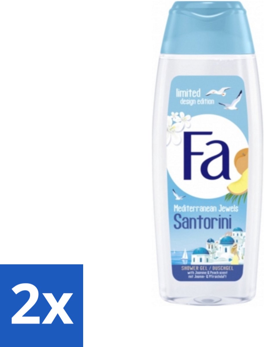 2 x Fa - Douchegel - Mediterranean Jewels Santorini - Verfrissend & Hydraterend - Verzachtend - 250 ml - Douchegel Santorini - Verfrissend Douchegel - Hydraterende Douchegel - Verzachtende Douchegel - Mediterrane Geur