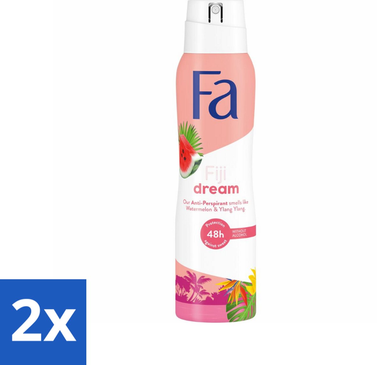 2 x Fa Deodorant Spray Fiji Dream 150 ml - Deospray - Anti-transpirant - 48 Uur Bescherming - Watermeloen - Ylang Ylang
