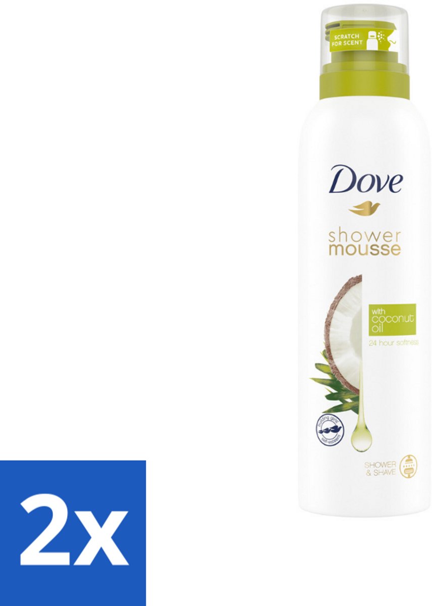 2 x Dove Shower Foam Coconut Oil 200 ml - Douche Mousse - Kokosolie Douche - Huid Verzorging - Scheer Mousse - Huid Hydraatatie