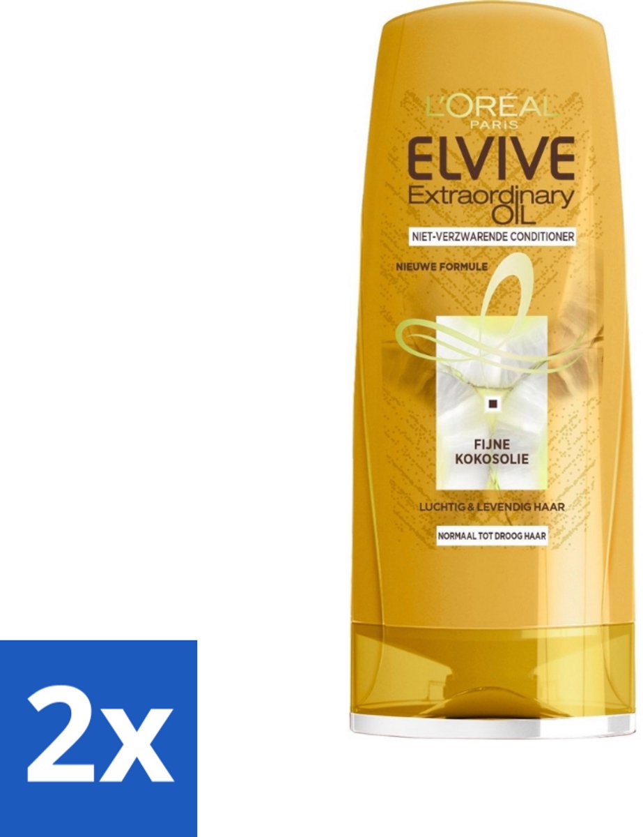2 x L'Oréal Paris Elvive Extraordinary Oil - Conditioner - Kokosolie - 200 ml - Conditioner Kokosolie - Droog Haar Herstellen - Haar Verzorgen - Haar Glans - Haar Voeding