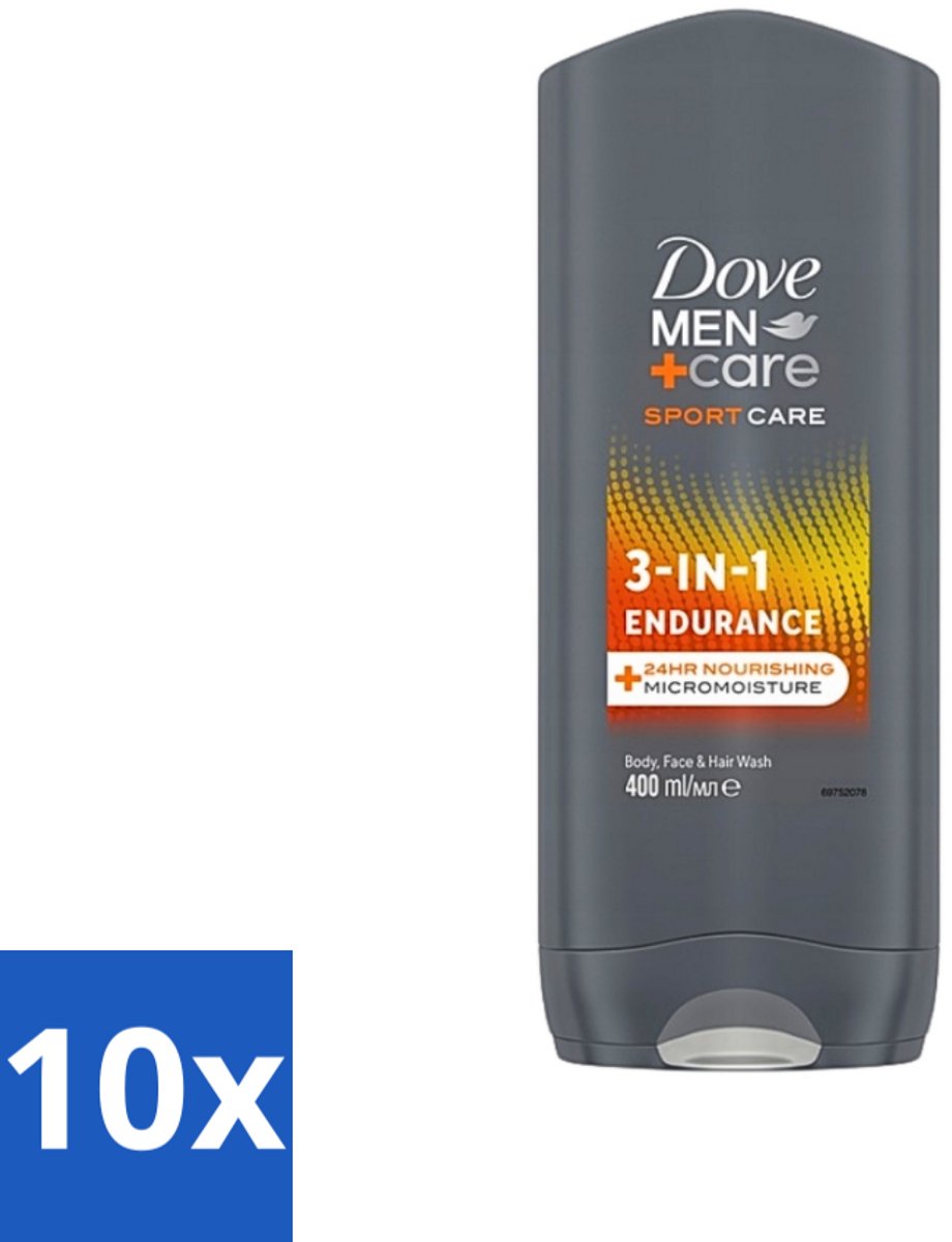 Dove - Shower Gel - 3-in-1 - Men Care Sport Care Endurance - Verfrissend en energiek - 250 ml - Bulkverpakking - 10 stuks