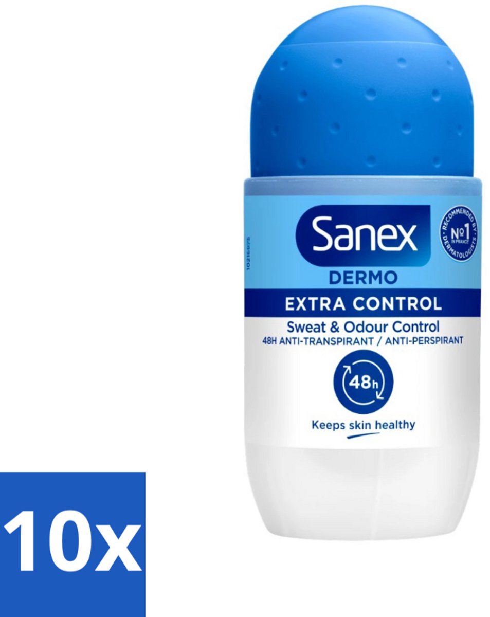 10 x Sanex - Deodorant - Roller - Dermo Extra Control - Extra Bescherming tegen Geur - 50 ml - Sanex Dermo Extra Control - Anti-transpirant Roller - Langdurige Bescherming - Bescherming Tegen Geur - Aluminiumchloride