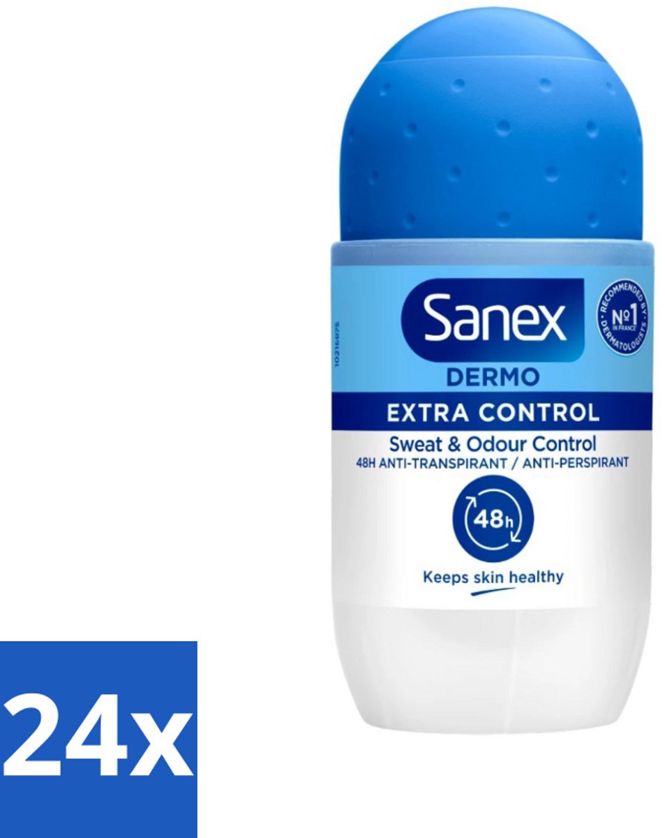 24 x Sanex - Deodorant - Roller - Dermo Extra Control - Extra Bescherming tegen Geur - 50 ml - Sanex Dermo Extra Control - Anti-transpirant Roller - Deodorant Roller - 48 Uur Bescherming - Aluminiumchloride