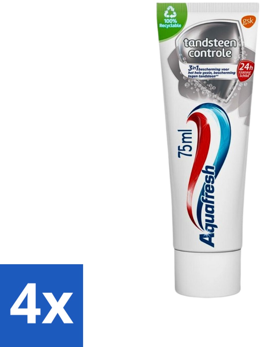 4 x Aquafresh Tandpasta Tandsteen Controle Frisse Adem 75 ml - Tandsteen Controle - Tandpasta - Tandplak Verwijderen - Bescherming Tegen Tandsteen - Gezond Tandvlees