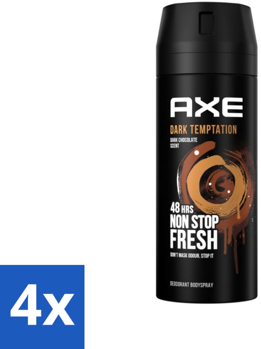 4 x Axe Deodorant Bodyspray Dark Temptation 150 ml - Axe Dark Temptation - Deodorant - Chocolade Geur - Rode Peperkorrels - Amber Geur