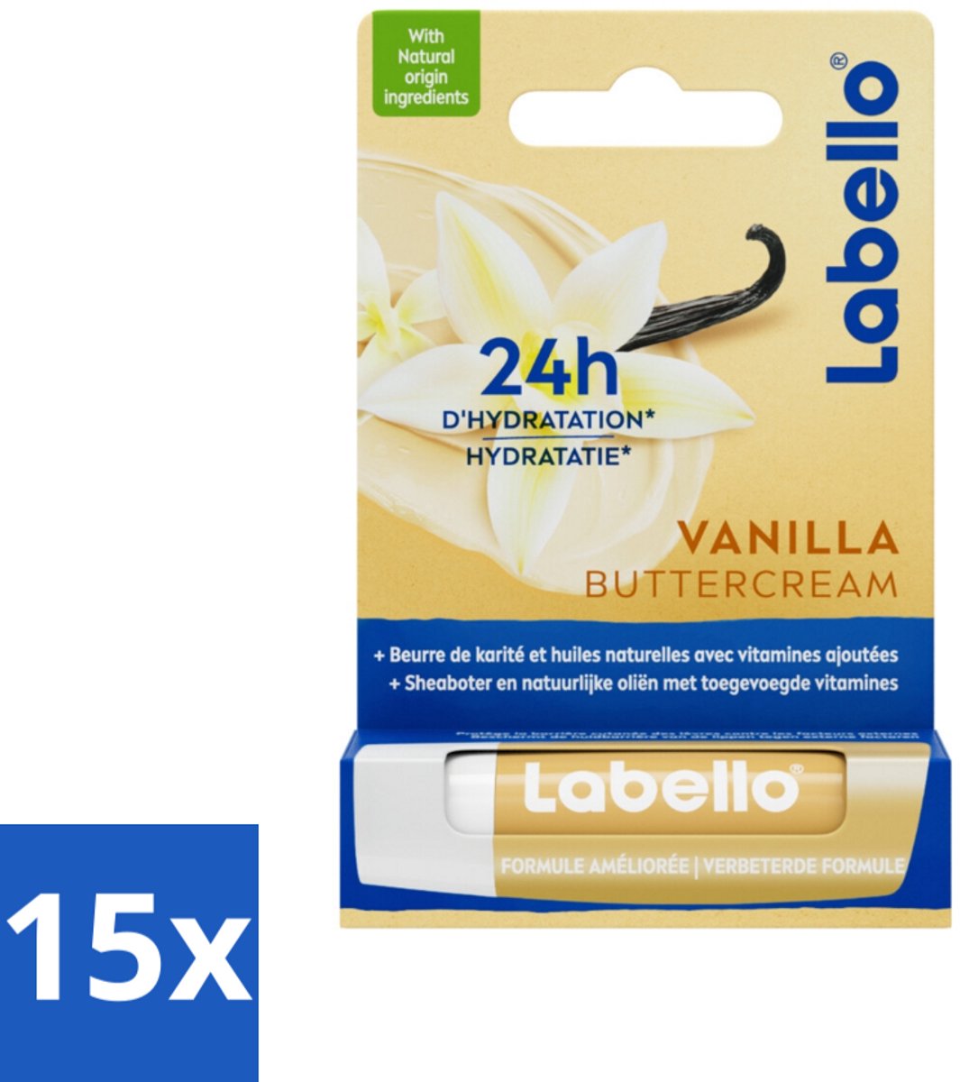 15 x Labello Lippenbalsem Vanilla Buttercream 4.8 gr - Lippenbalsem - Vanille - Hydratatie - Sheaboter - Lippen Verzorging